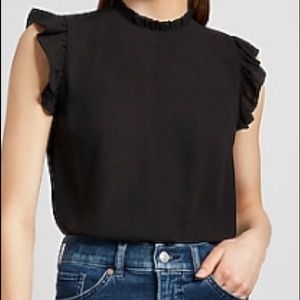 Short sleeve ruffle top sheer